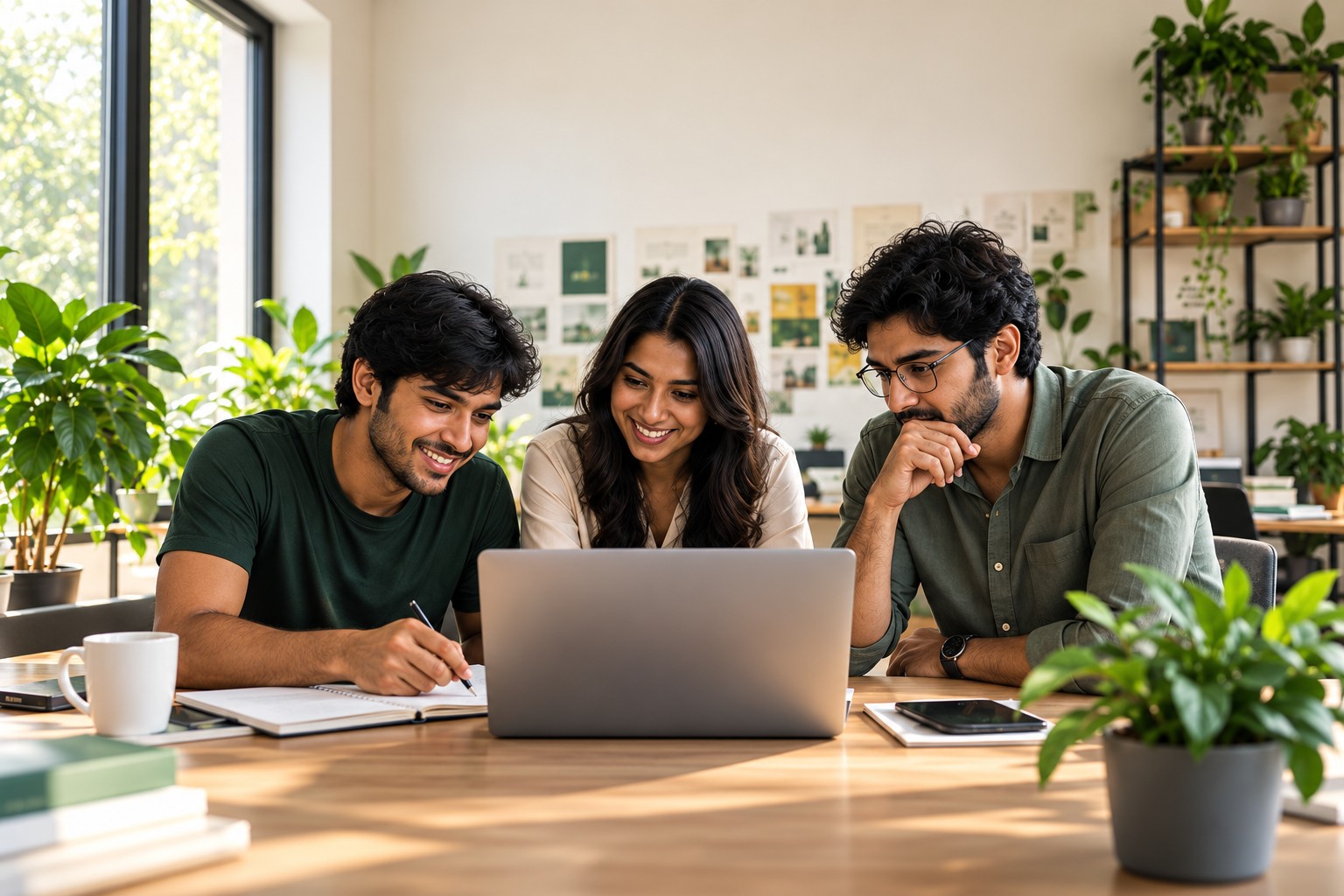 Three people working together in the Moovar Kreativ studio